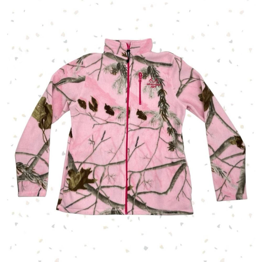 Realtree Pink Camo Fleece Jacket Full Zip Camouflage Print Hunting Cabin Size M